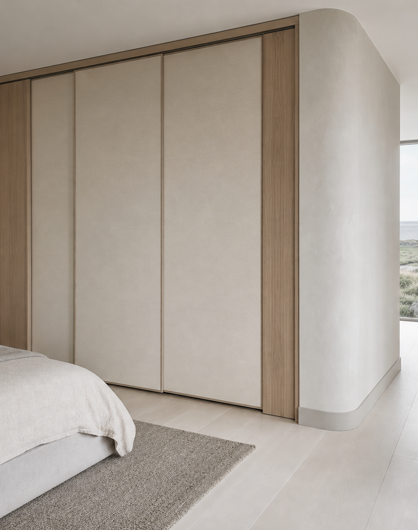 Fadior Elementum Wardrobe Suite with Talc Sliding Wardrobe Portal — interior room context showing cabinet integration