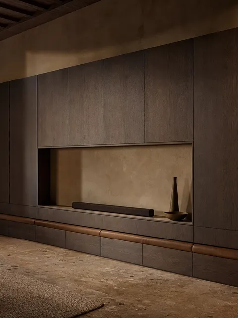 Fadior Zenith Living Room Suite with Pivot Gallery Sound Bar — 304 stainless steel living room system, front view