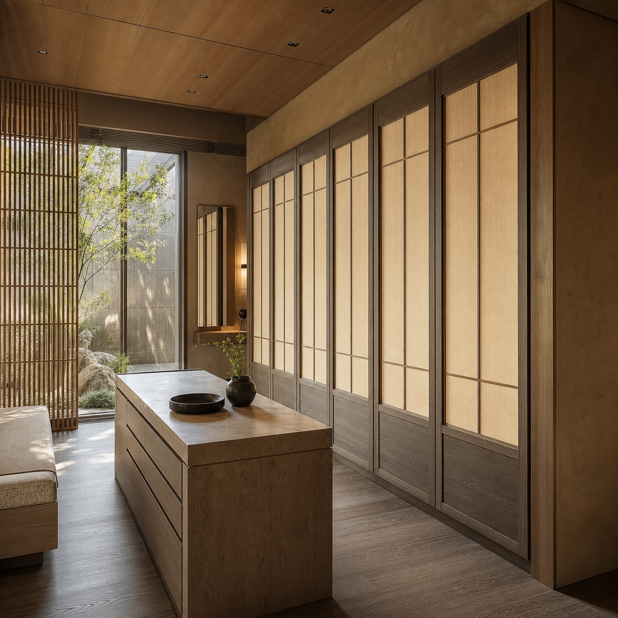 Fadior Radiance Wardrobe Suite with Illuminated Panel Dressing Gallery — interior room context showing cabinet integration