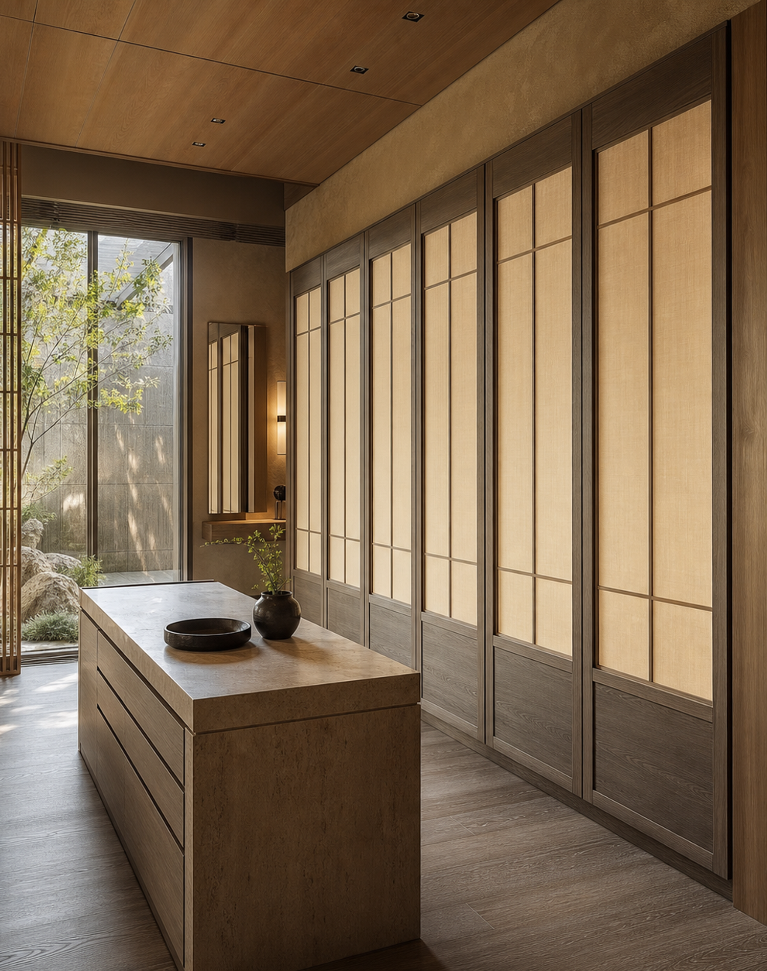 Fadior Radiance Wardrobe Suite with Illuminated Panel Dressing Gallery — interior room context showing cabinet integration