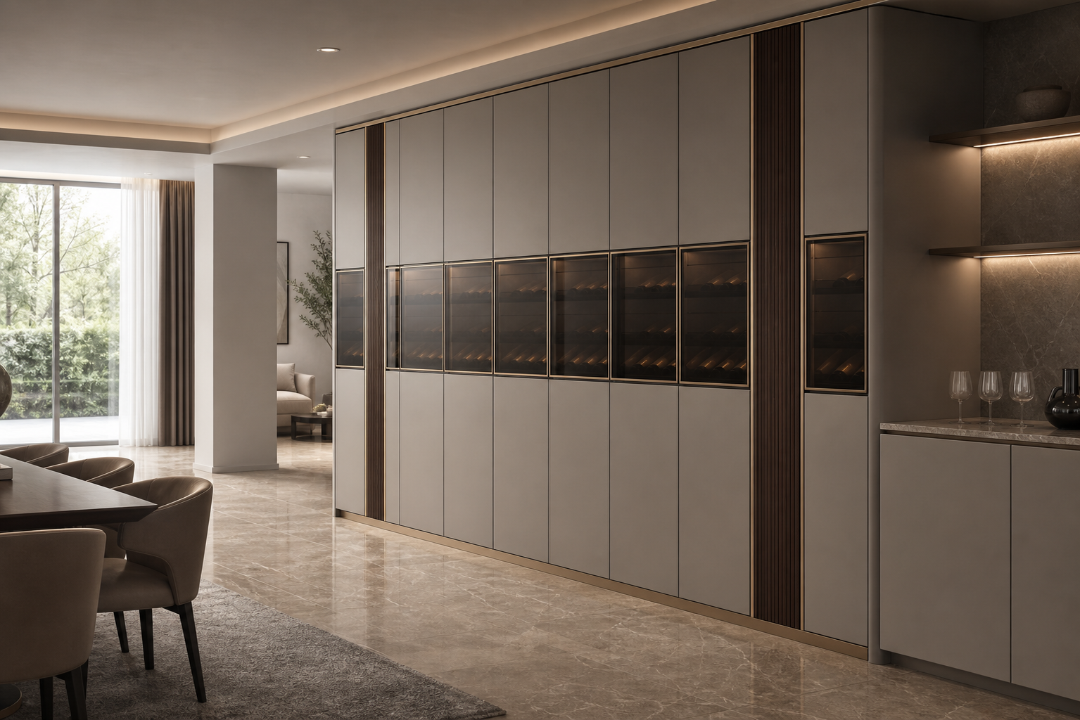 Fadior Estuary Wine Cabinet Suite with Precision Cellar Wall — interior room context showing cabinet integration