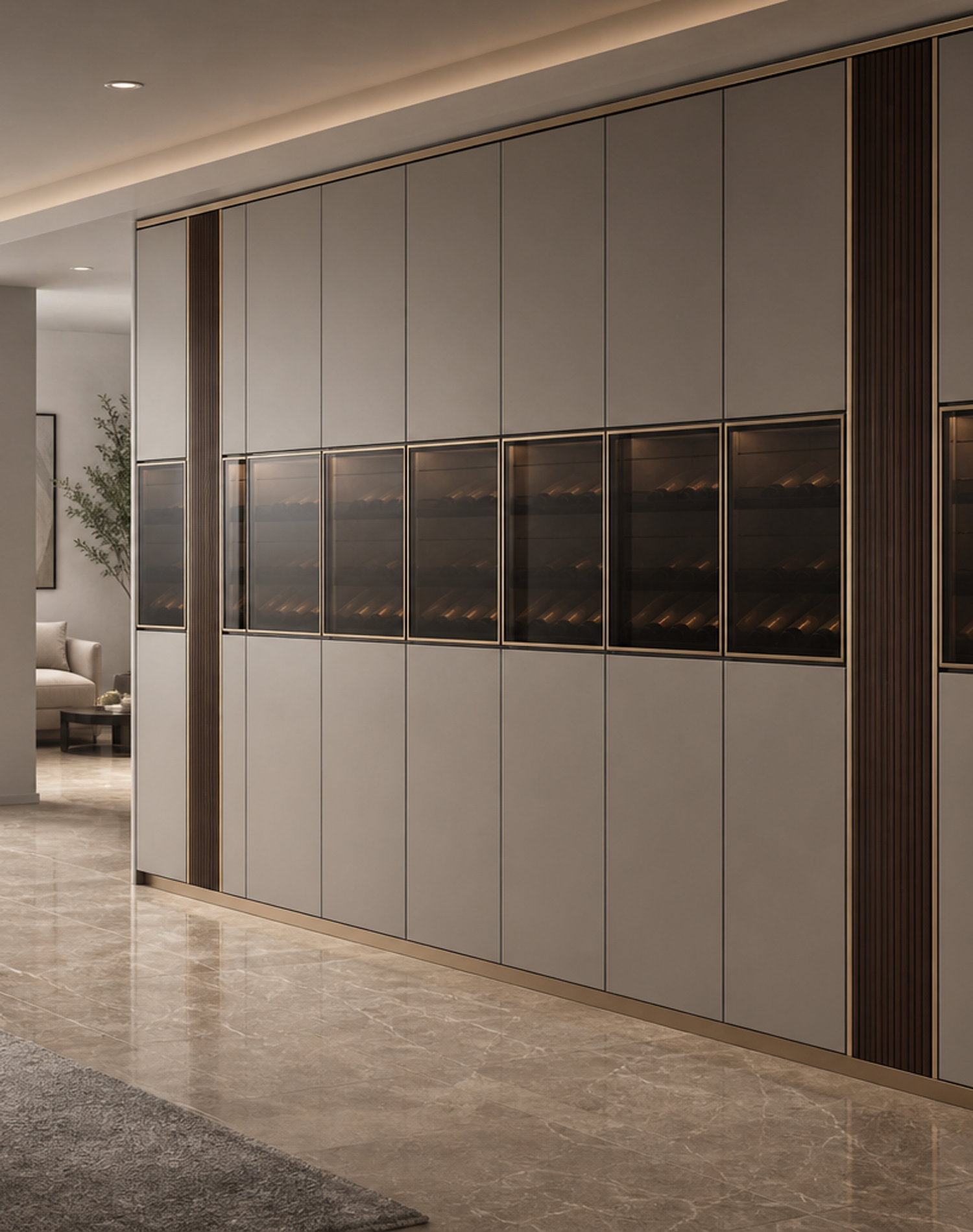 Fadior Estuary Wine Cabinet Suite with Precision Cellar Wall — interior room context showing cabinet integration