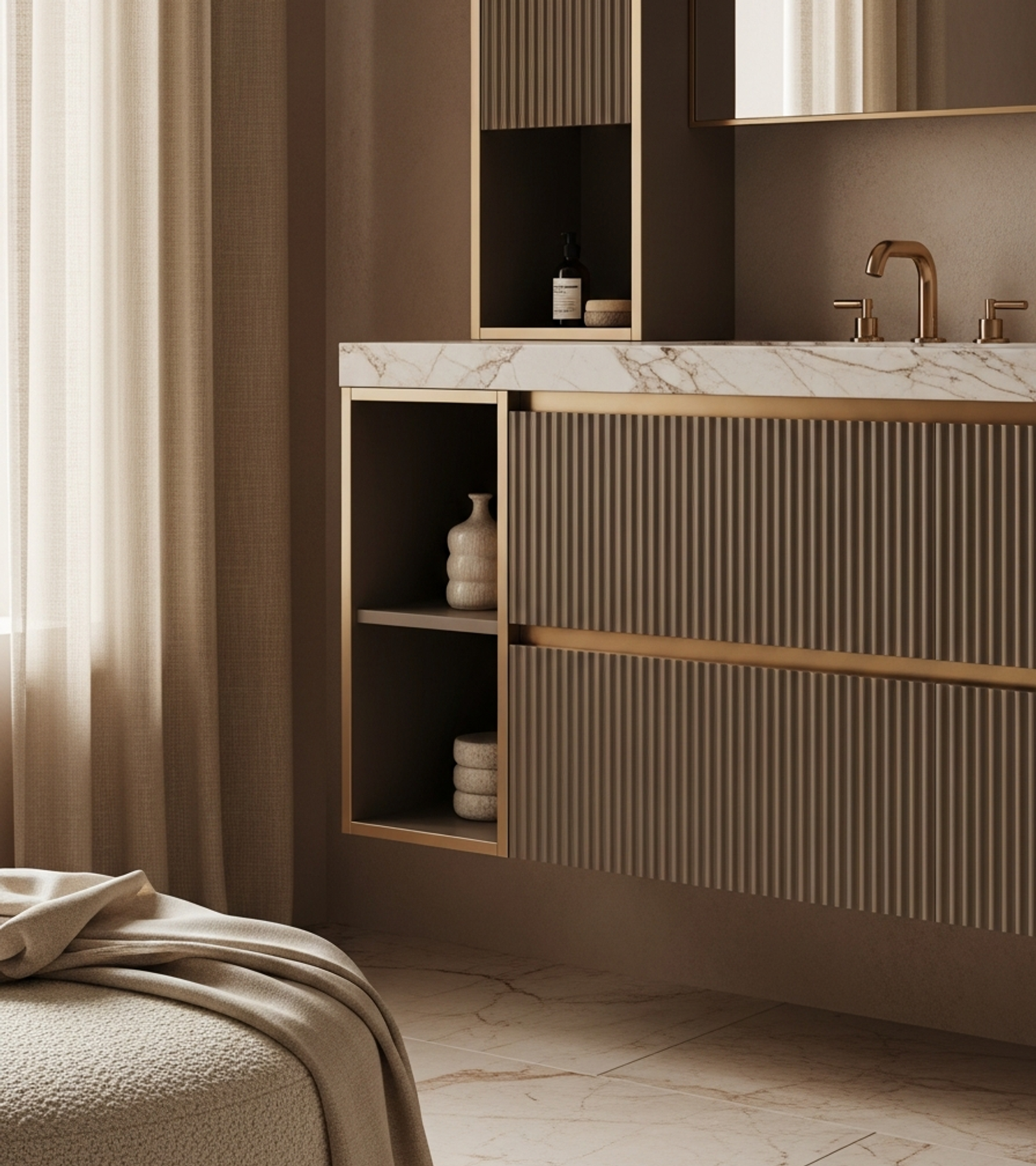 Fadior Acqua Vanity Suite — close-up of stainless steel finish and hardware detail