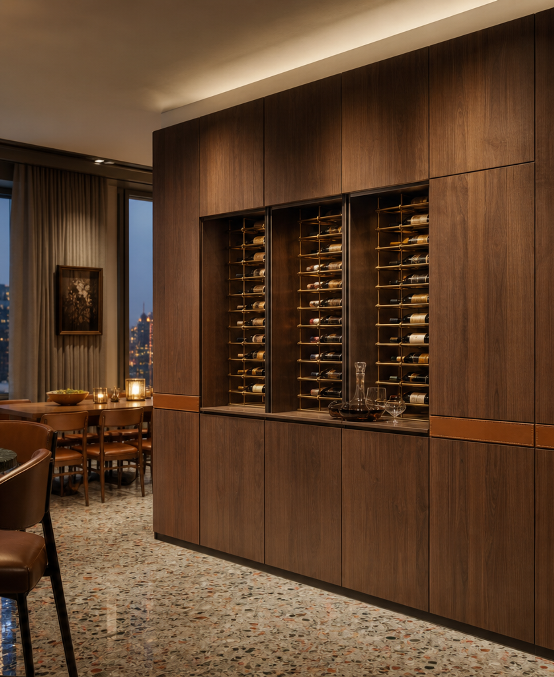 Fadior Estuary Wine Cabinet Suite with Cold-Finished Tasting Spine — 304 stainless steel wine cabinet system, front view