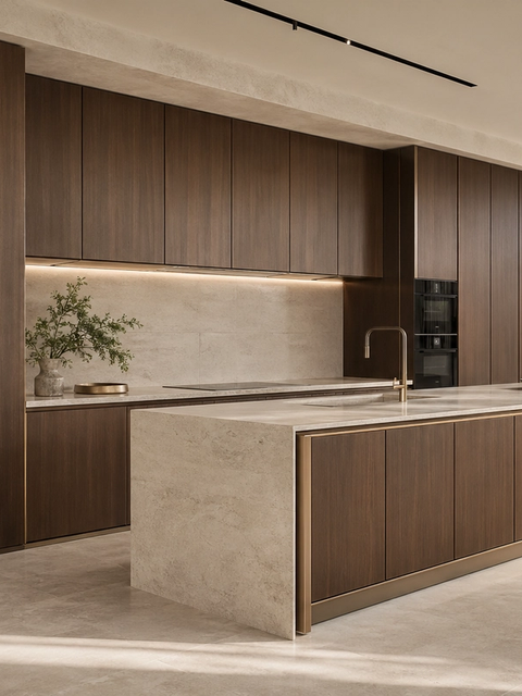 Fadior Continuum Kitchen Suite with Bronze Rift Island Gallery — 304 stainless steel kitchen system, front view