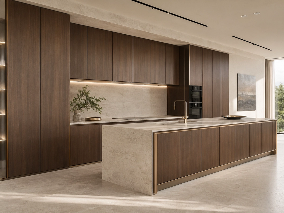 Fadior Continuum Kitchen Suite with Bronze Rift Island Gallery — 304 stainless steel kitchen system, front view