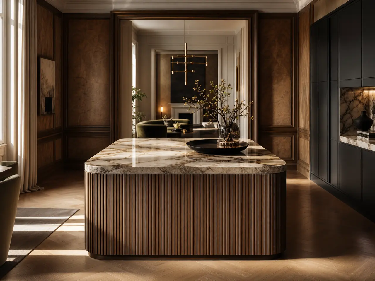 Fadior Meridian Ribbed Hosting Island — 304 stainless steel kitchen system, front view
