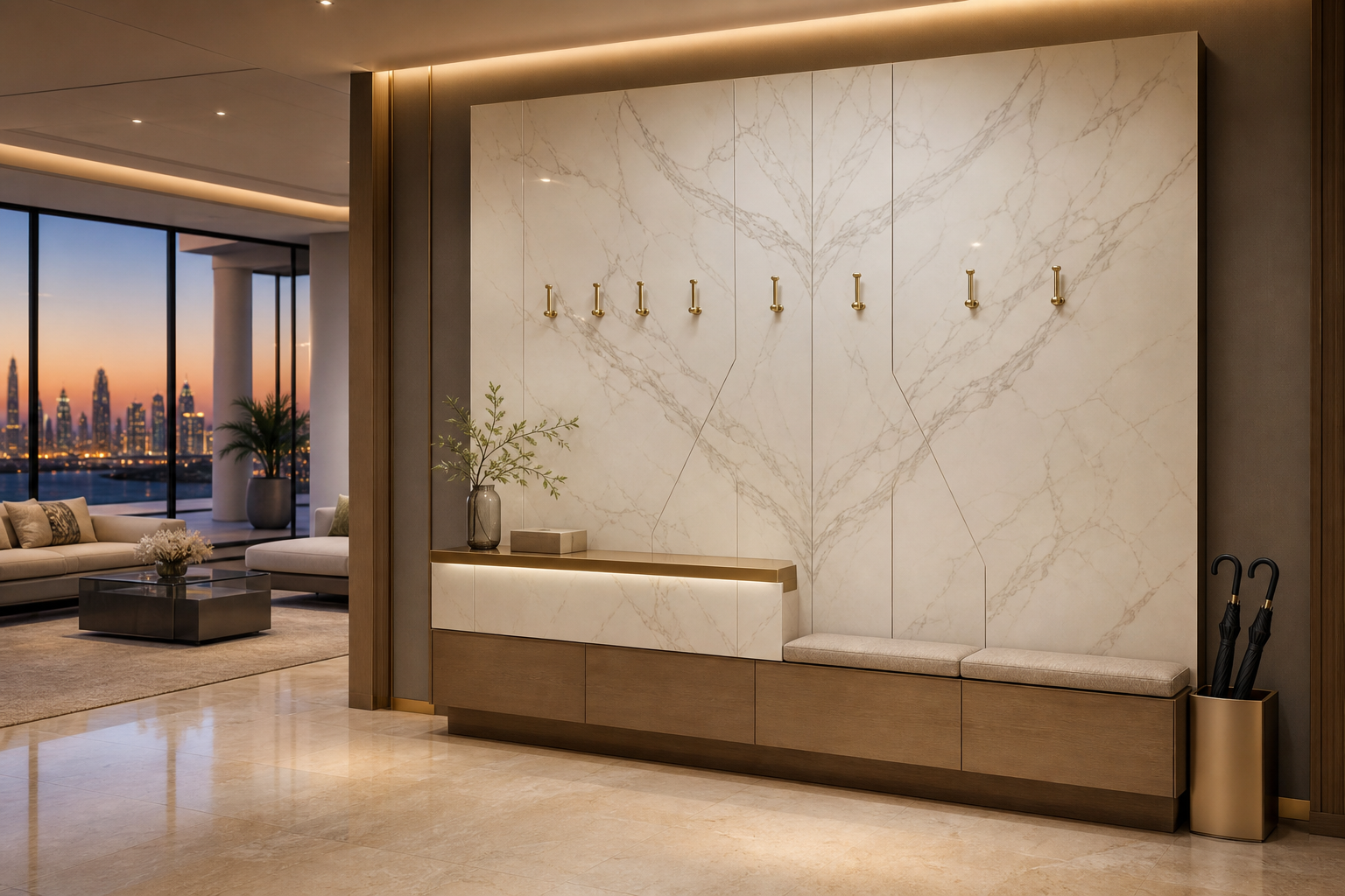 Fadior Ecliptic Entryway Suite with Oak Umbrella Bay — lifestyle setting with natural light and residential styling
