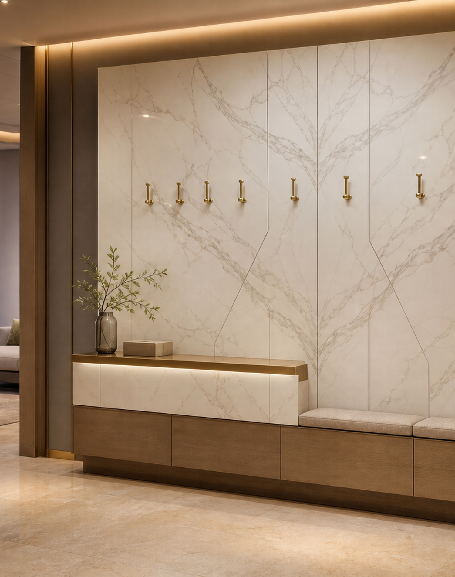 Fadior Ecliptic Entryway Suite with Oak Umbrella Bay — lifestyle setting with natural light and residential styling