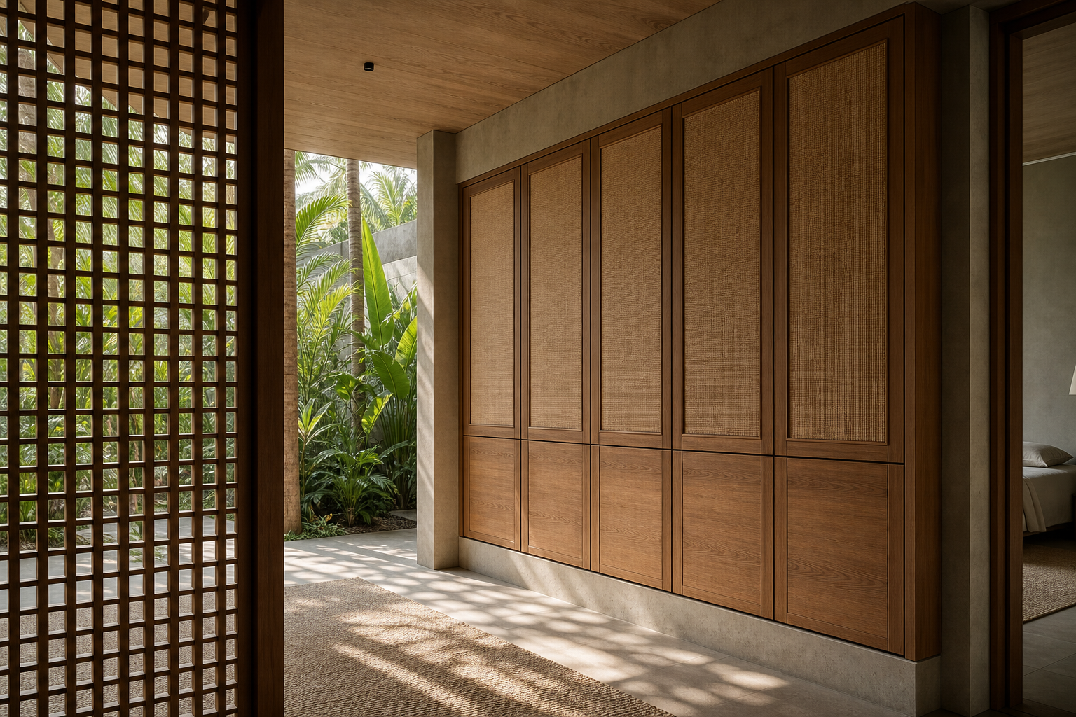 Fadior Voyage Wardrobe Suite with FSC Oak Provenance Wall — interior room context showing cabinet integration