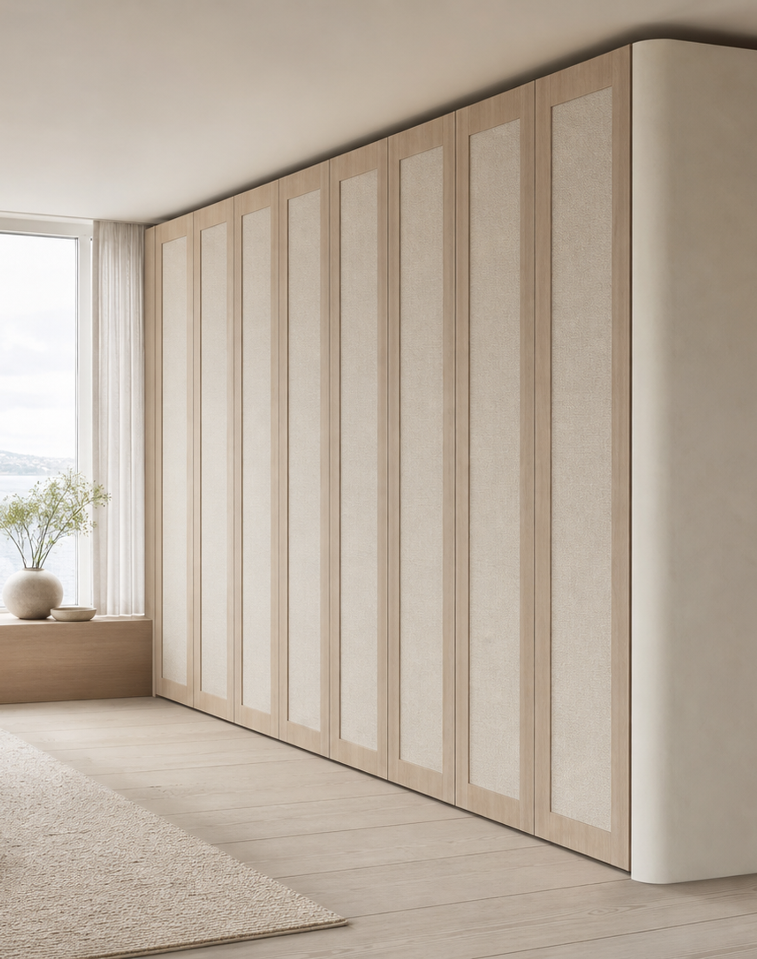 Fadior Eclipse Wardrobe Suite with Chalk Plaster Dressing Portico — interior room context showing cabinet integration