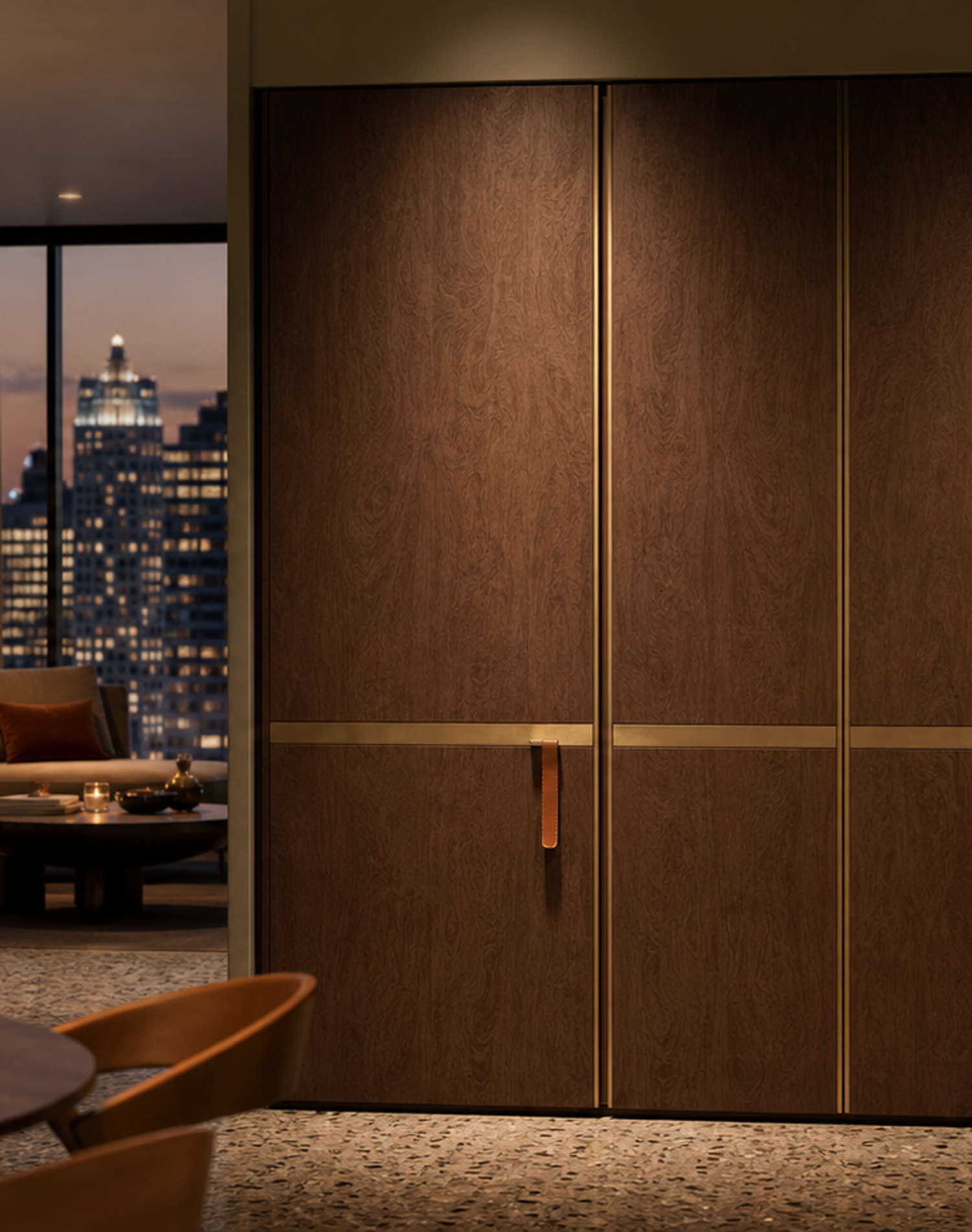 Fadior Resonance Wardrobe Suite with Burl Walnut Valet Bay — lifestyle setting with natural light and residential styling