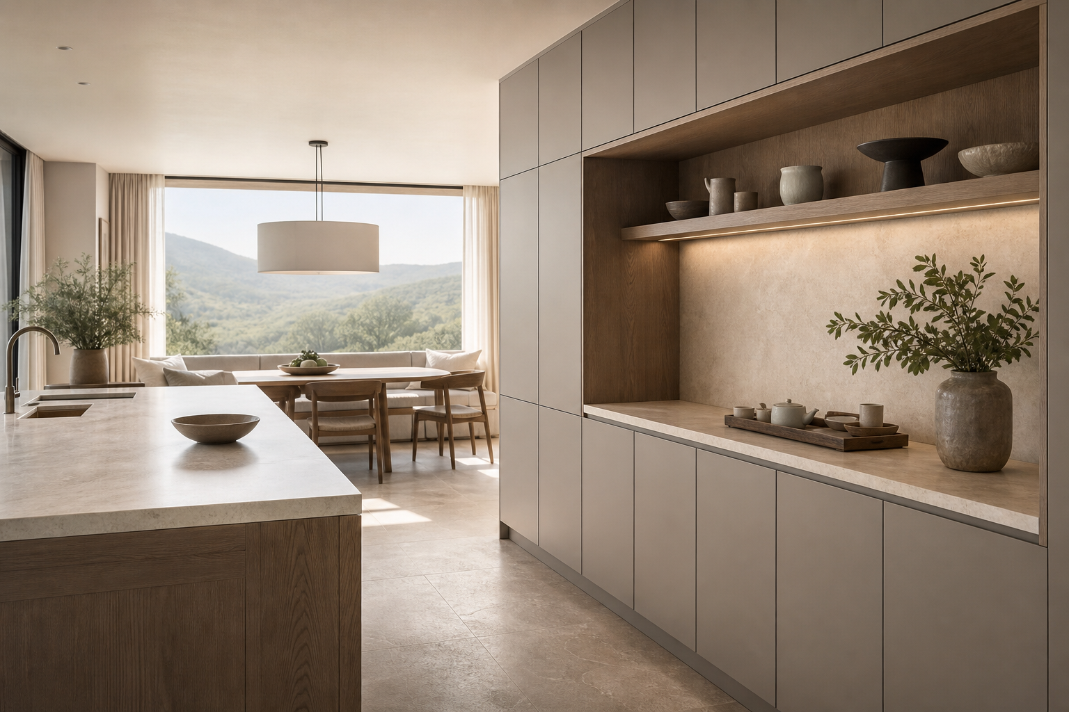 Fadior Forge Kitchen Suite with Tea Service Hearth Wall — interior room context showing cabinet integration