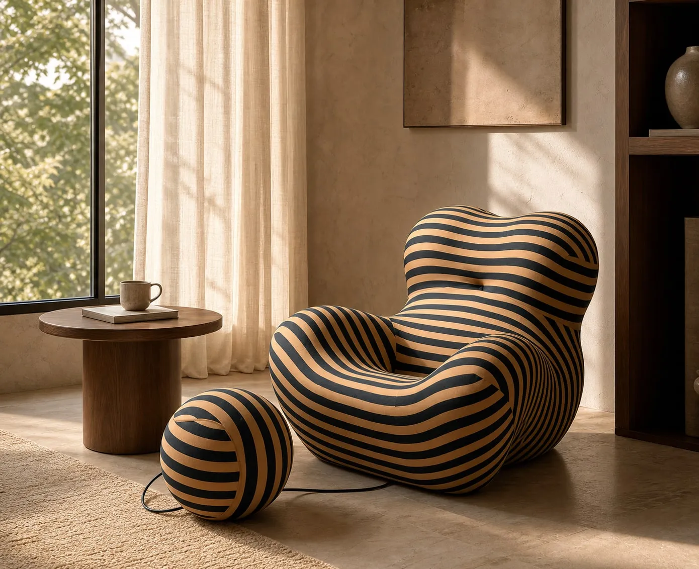 Lobed-Back Fabric Lounge Chair