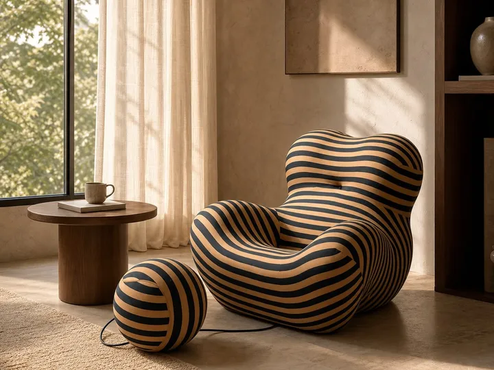 Sillón de Tela con Respaldo Lobulado