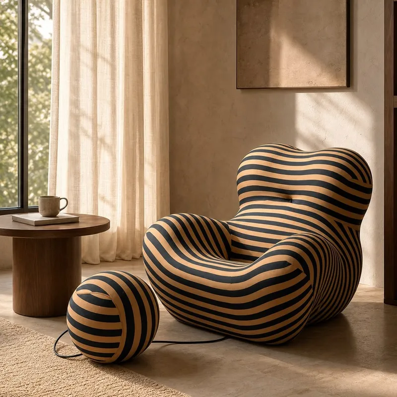 Lobed-Back Fabric Lounge Chair