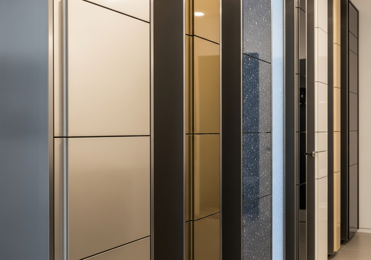 Fadior Milan Design Week Steel Pavilion — material sample display wall