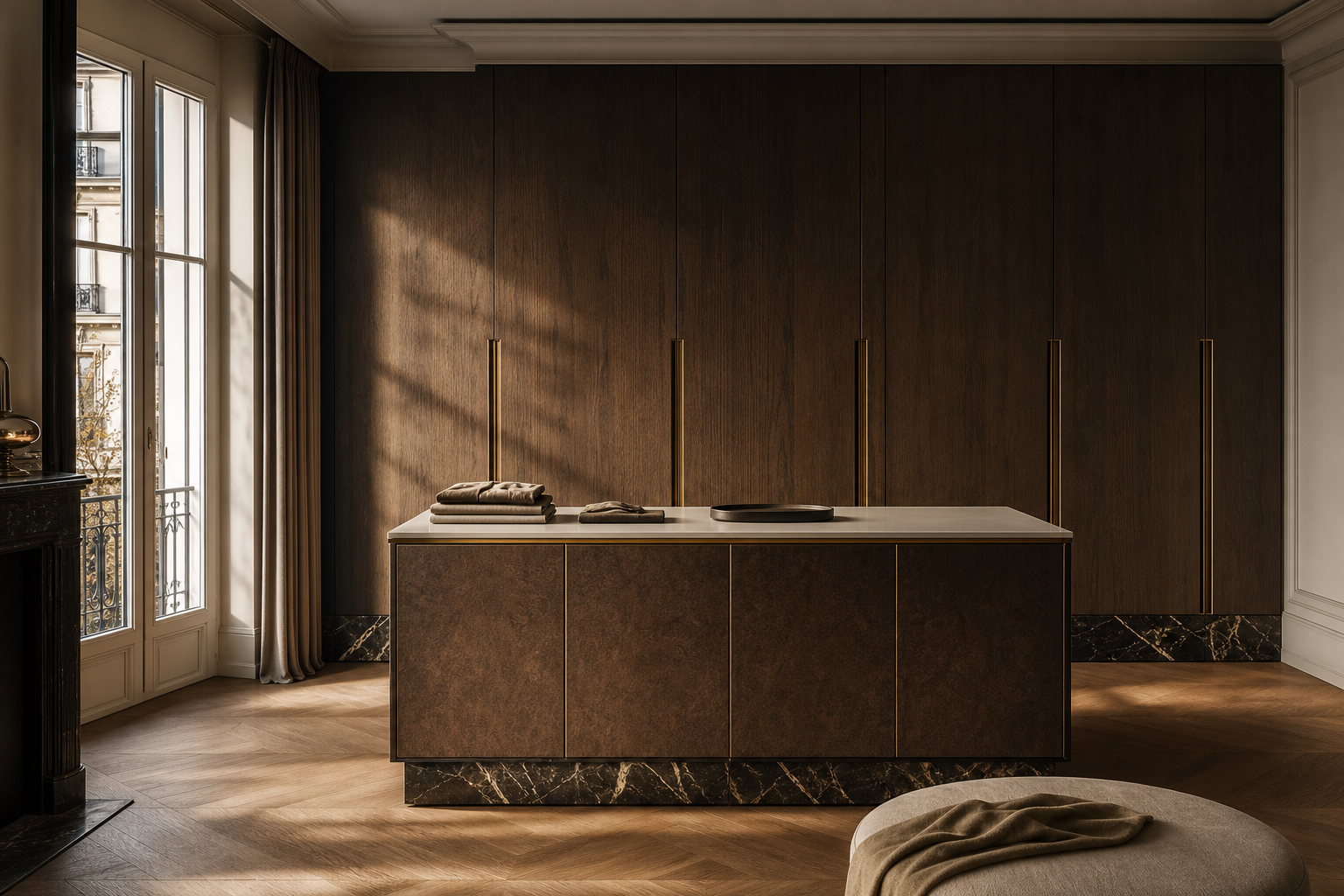Fadior Eclipse Wardrobe Suite with Porcelain Folding Worktop — lifestyle setting with natural light and residential styling