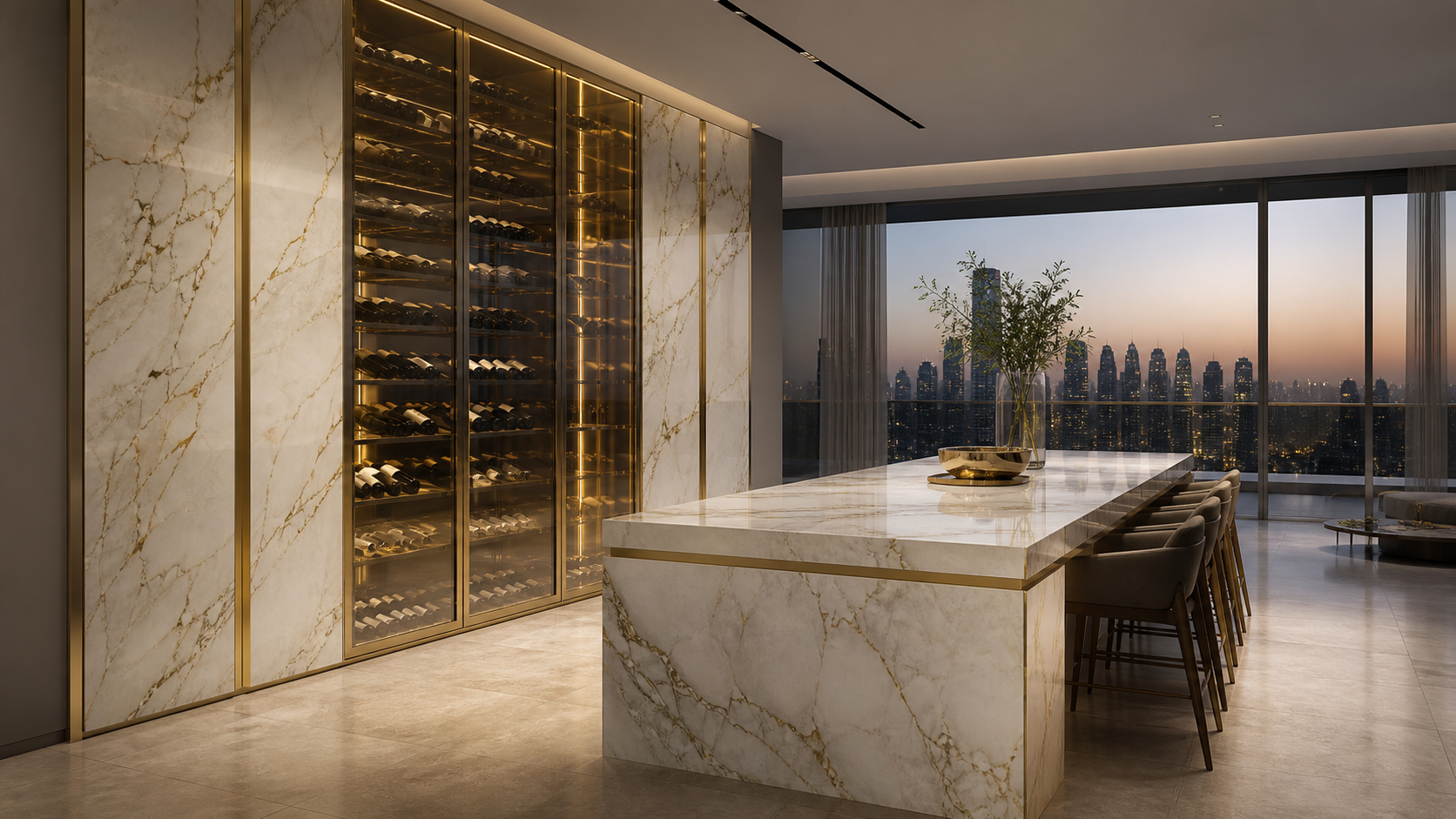 Fadior Estuary Wine Cabinet Suite with Procurement Resilience Wine Wall — close-up of stainless steel finish and hardware