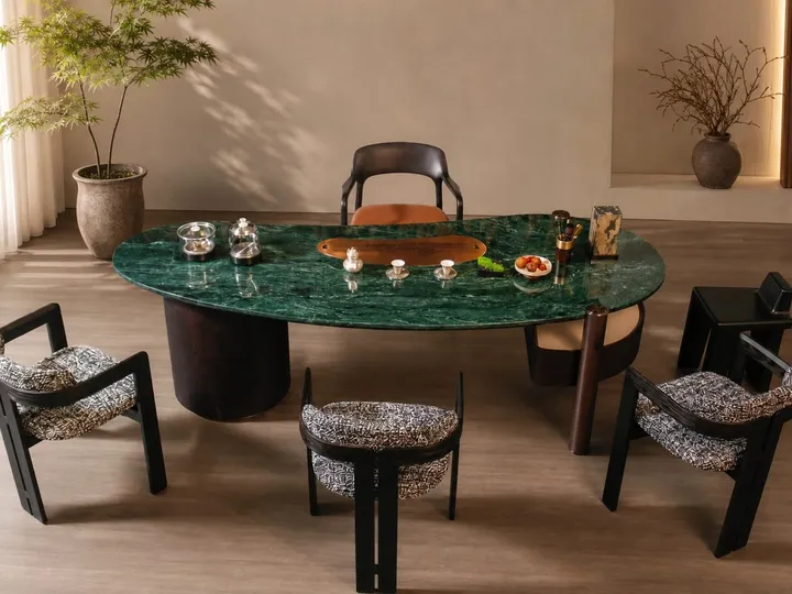 Mesa de té de mármol con tapa en forma de guijarro 2000×1070×700 mm