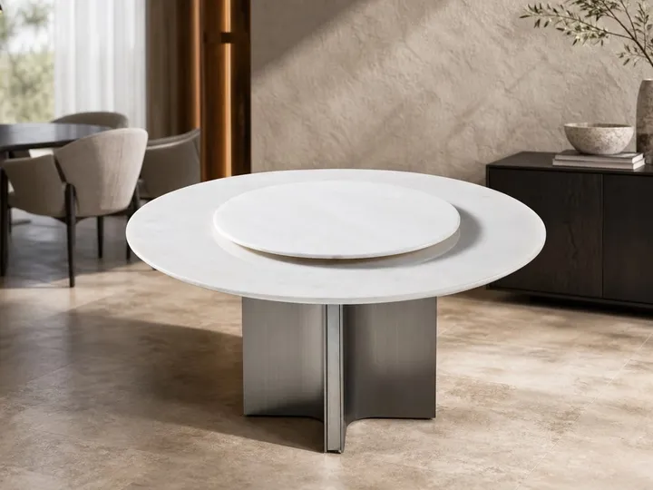Mesa de comedor de mármol con pedestal curvo Ø135+Ø90 cm