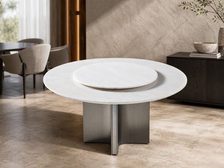 Stone-Top Marble Dining Table φ135+φ90 styled in a FADIOR HOME interior setting