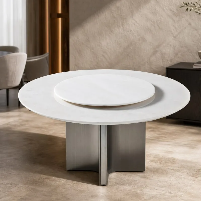 Curved-Pedestal Marble Dining Table Ø135+Ø90 cm