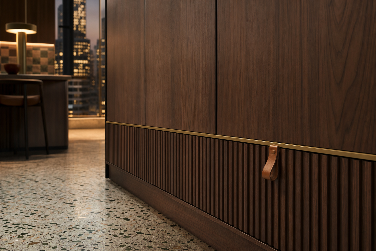 Fadior Radiance Wardrobe Suite with Fluted Packing Ledge — close-up of stainless steel finish and hardware detail