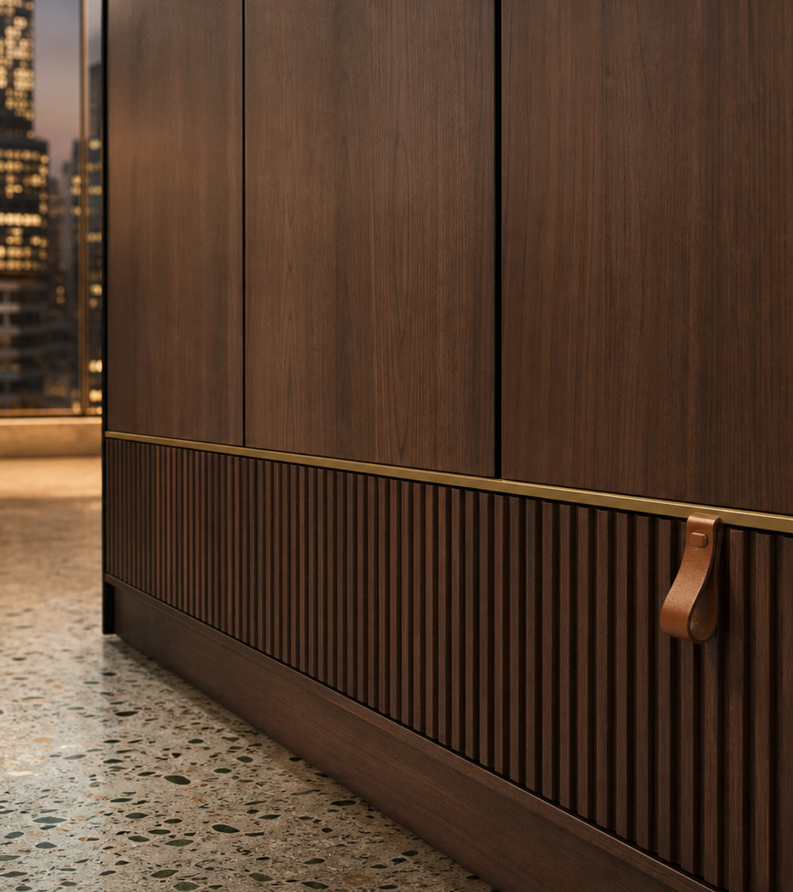 Fadior Radiance Wardrobe Suite with Fluted Packing Ledge — close-up of stainless steel finish and hardware detail