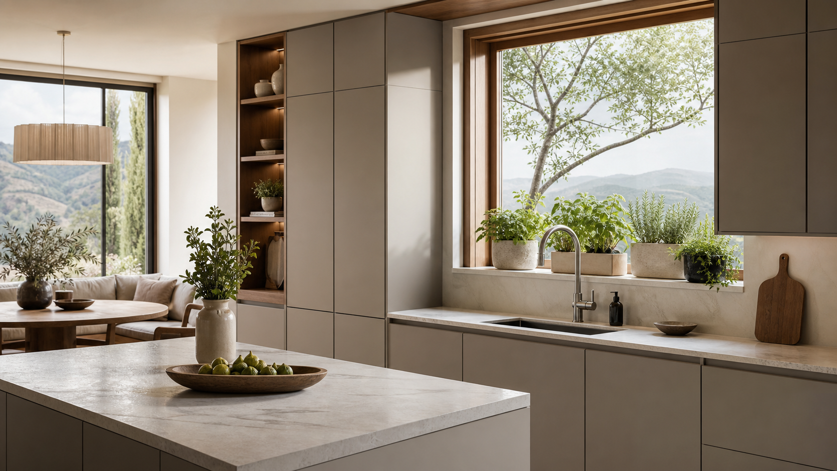 Fadior Dream Home Kitchen Suite with Window Herb Wash Bay — lifestyle setting with natural light and residential styling