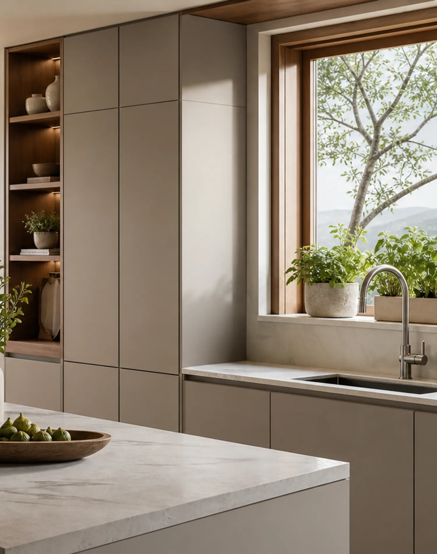 Fadior Dream Home Kitchen Suite with Window Herb Wash Bay — lifestyle setting with natural light and residential styling