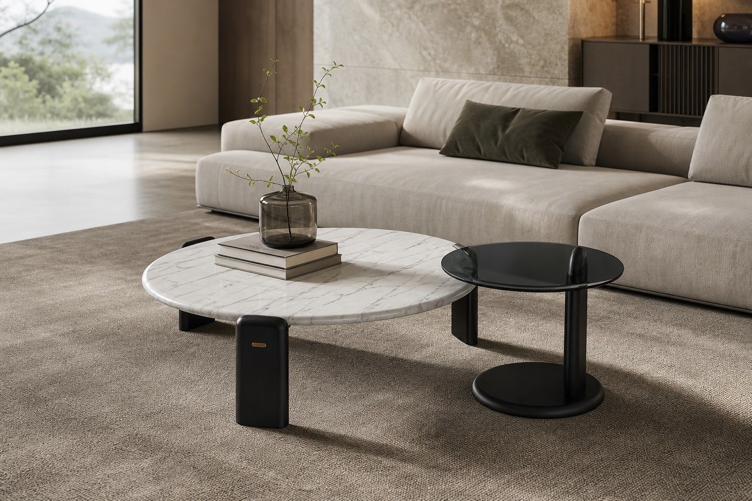 Stone-Top Coffee Table (Ash wood) styled in a FADIOR HOME interior setting