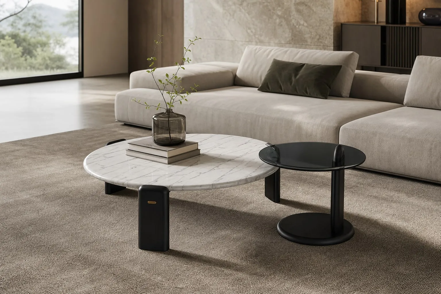 Marble-Effect Ash Wood Set Ø1080×410 mm