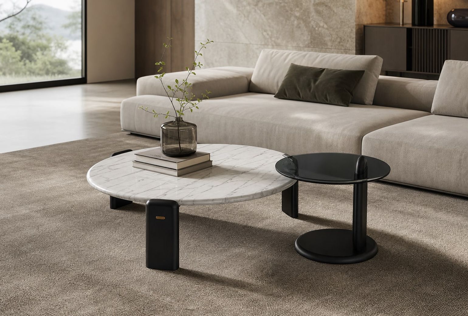 Stone-Top Coffee Table (Ash wood) styled in a FADIOR HOME interior setting
