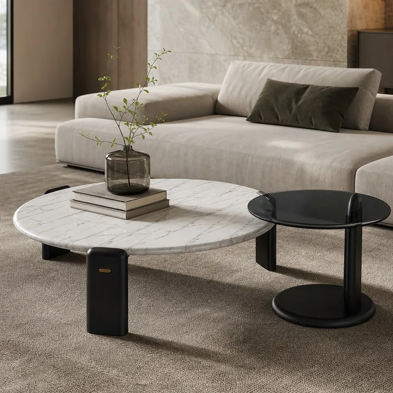 Marble-Effect Ash Wood Set Ø500×470 mm