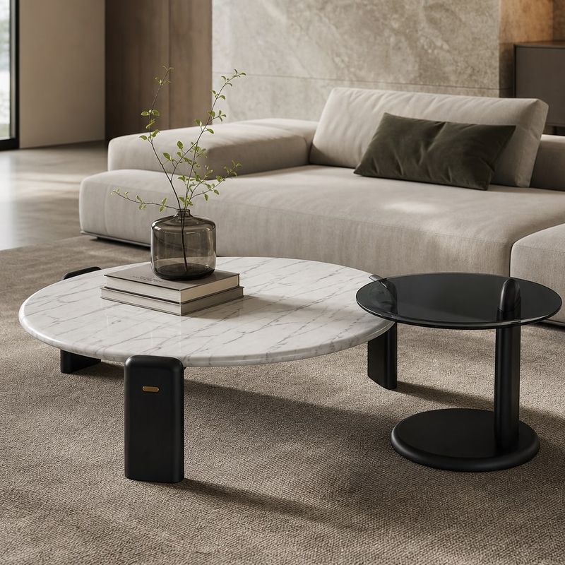 Stone-Top Coffee Table (Ash wood) styled in a FADIOR HOME interior setting