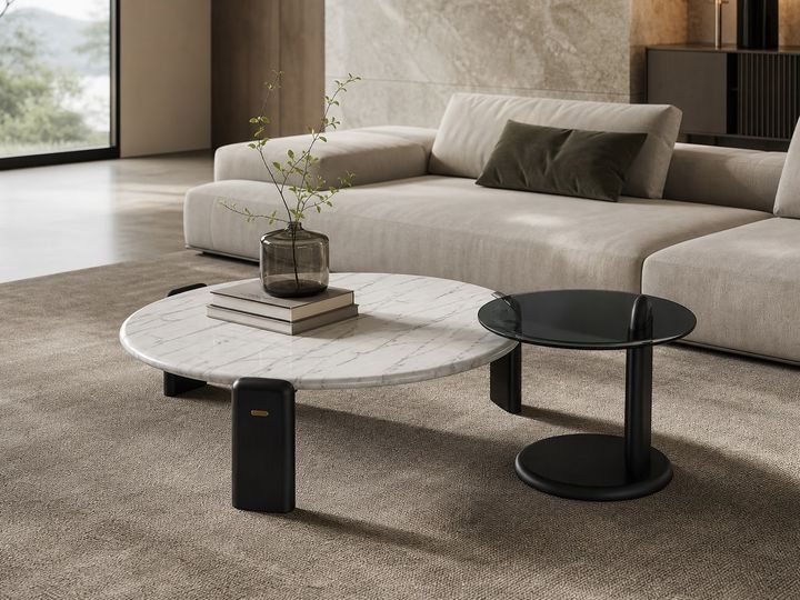 Stone-Top Coffee Table φ500 × 470 styled in a FADIOR HOME interior setting