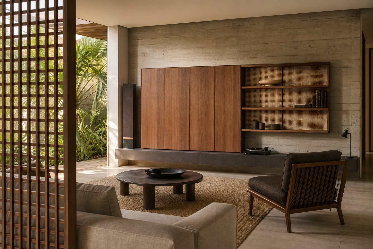 Fadior Zenith Living Room Suite with Slate Ribbon Media Library — lifestyle setting with natural light and residential