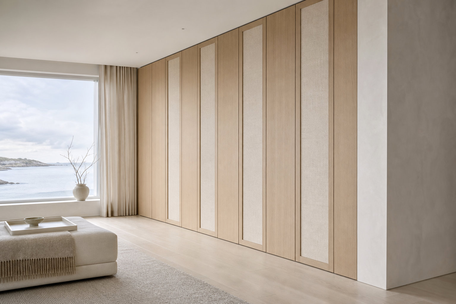 Fadior Elementum Wardrobe Suite with Flush Plinth Dressing Wall — lifestyle setting with natural light and residential
