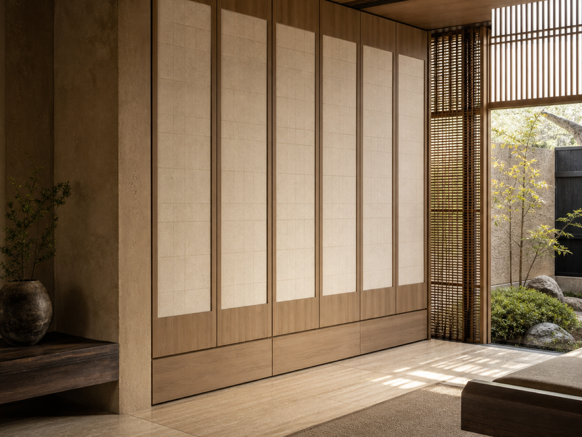 Fadior Canopy Wardrobe Suite with Raw Cypress Dressing Alcove — 304 stainless steel wardrobe system, front view