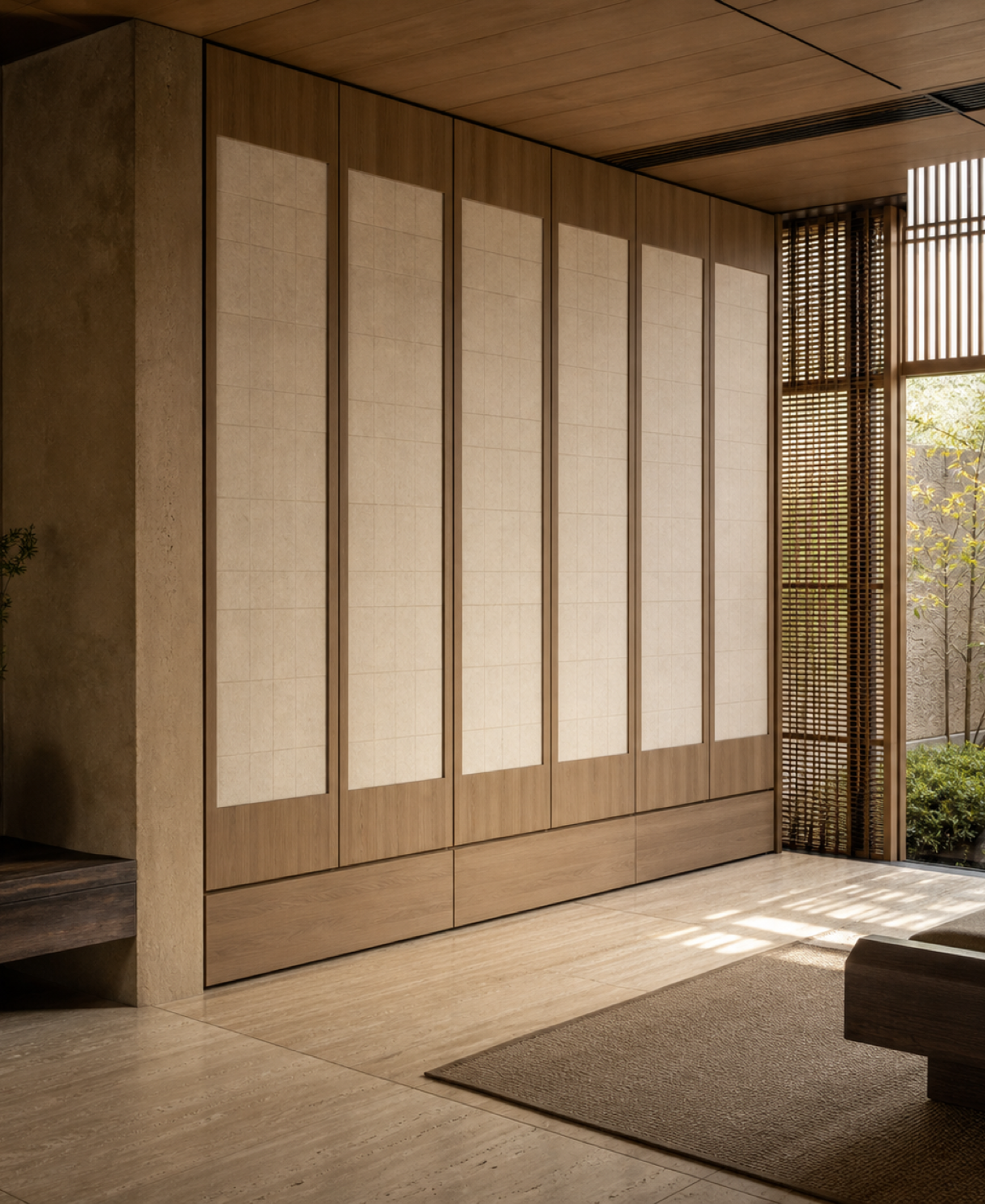 Fadior Canopy Wardrobe Suite with Raw Cypress Dressing Alcove — 304 stainless steel wardrobe system, front view