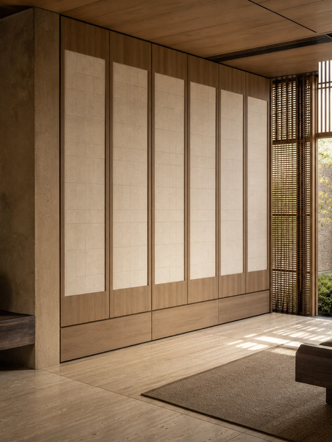 Fadior Canopy Wardrobe Suite with Raw Cypress Dressing Alcove — 304 stainless steel wardrobe system, front view