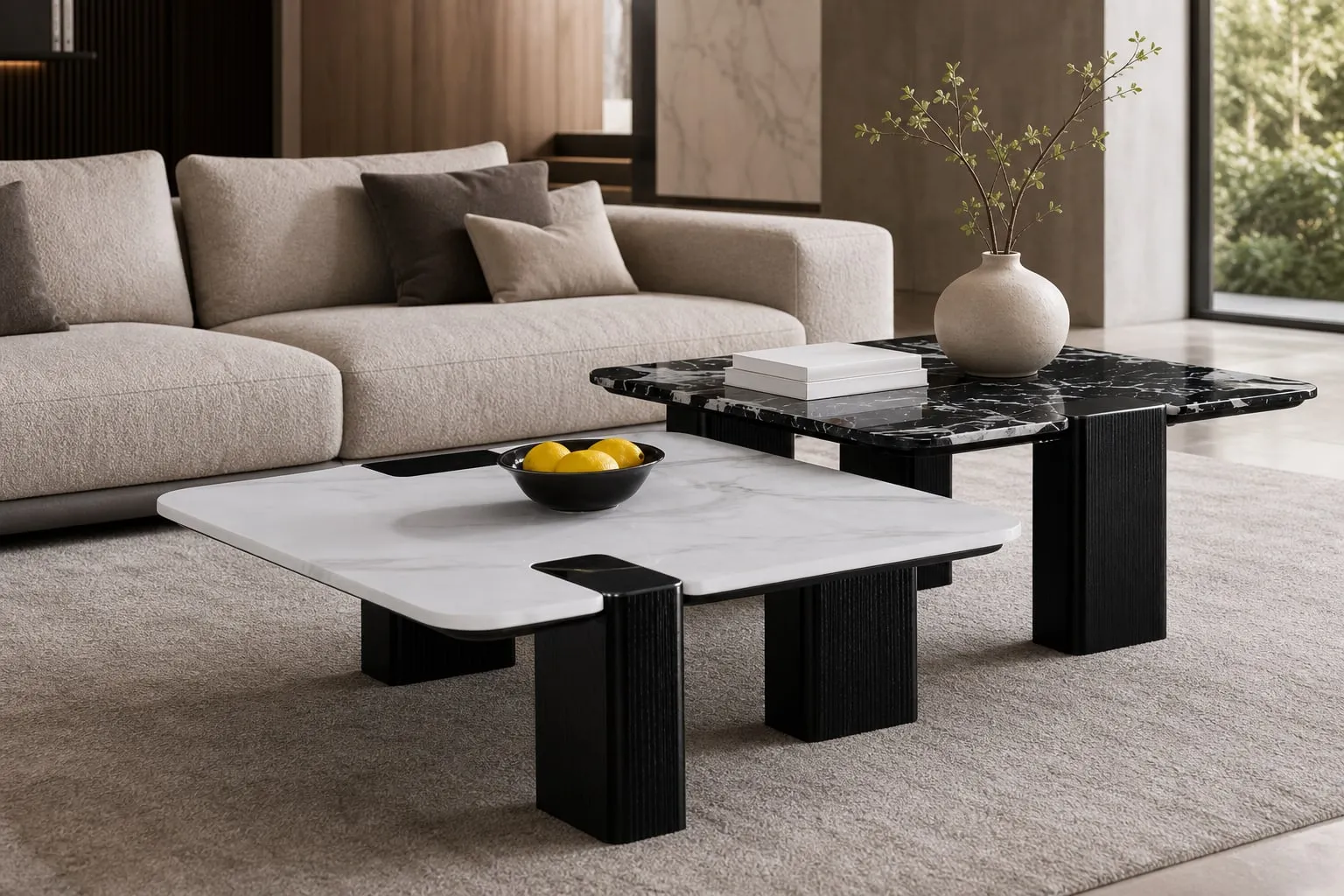 Two-Tone Marble Coffee Table 80×80×35 cm