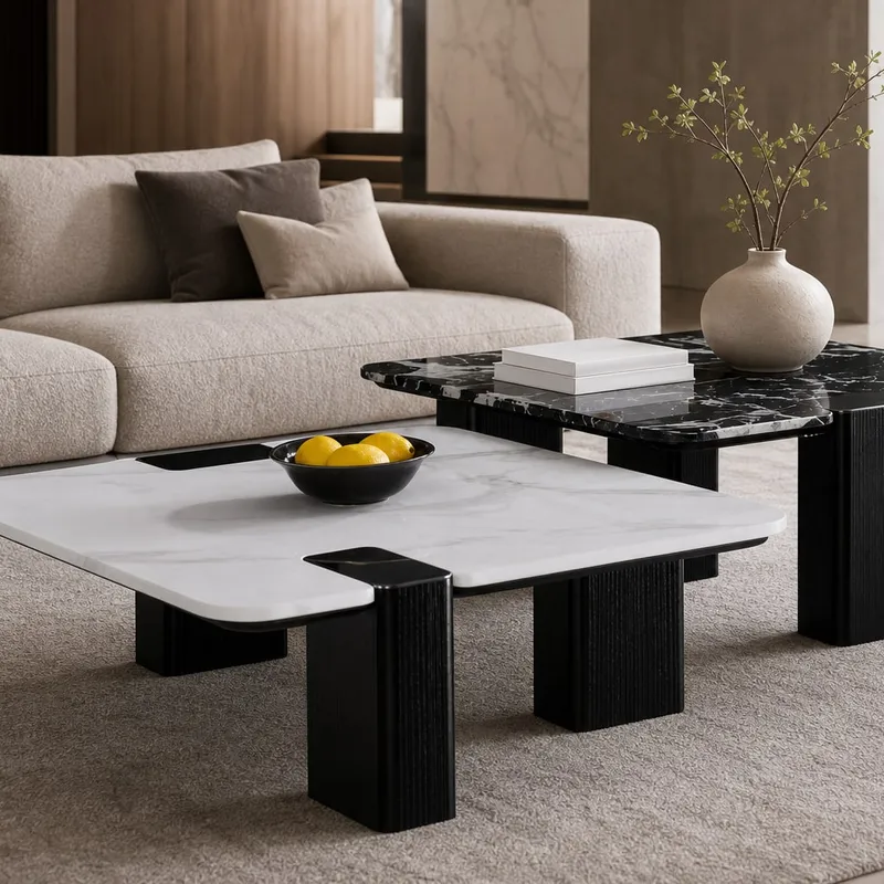 Two-Tone Marble Coffee Table 80×80×35 cm