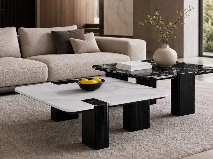 Mesa de centro de mármol bicolor 80×80×35 cm