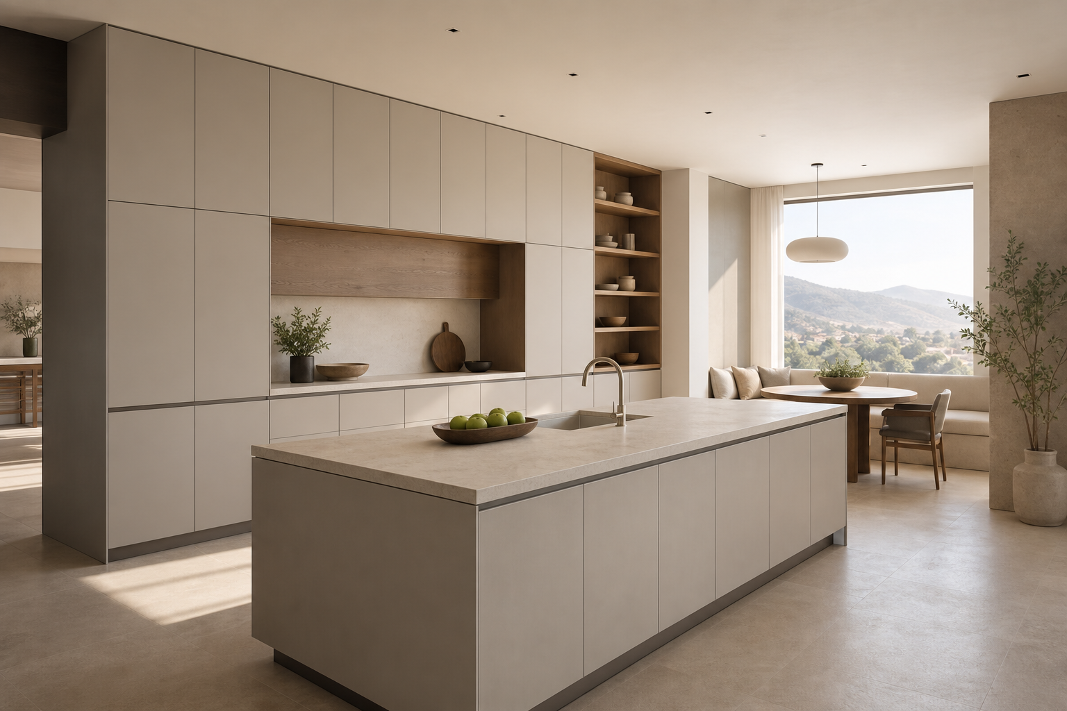 Fadior Silkstone Kitchen Suite with Slim Frame Culinary Wall — interior room context showing cabinet integration