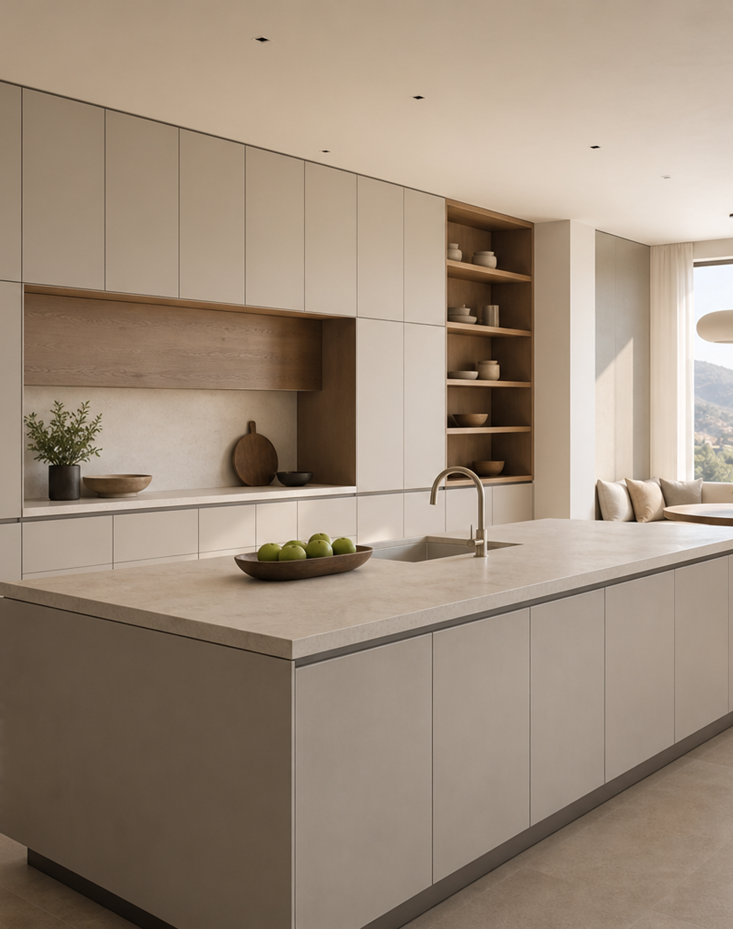 Fadior Silkstone Kitchen Suite with Slim Frame Culinary Wall — interior room context showing cabinet integration
