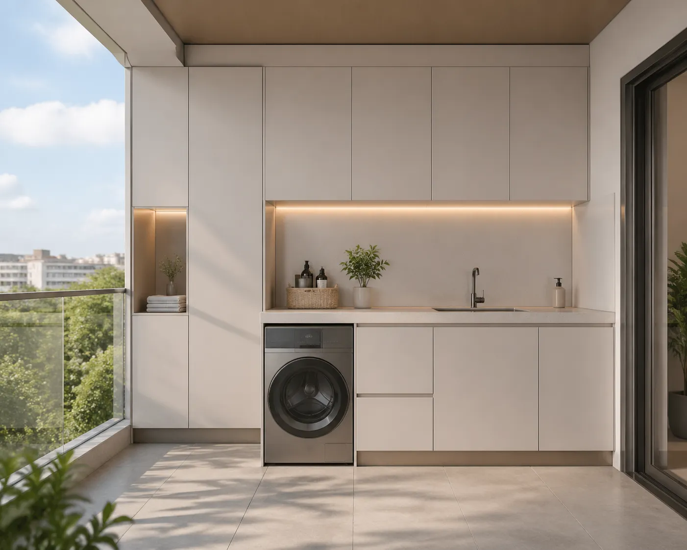 Fadior Aurora Balcony Suite with Lantern Utility Horizon — 304 stainless steel balcony system, front view