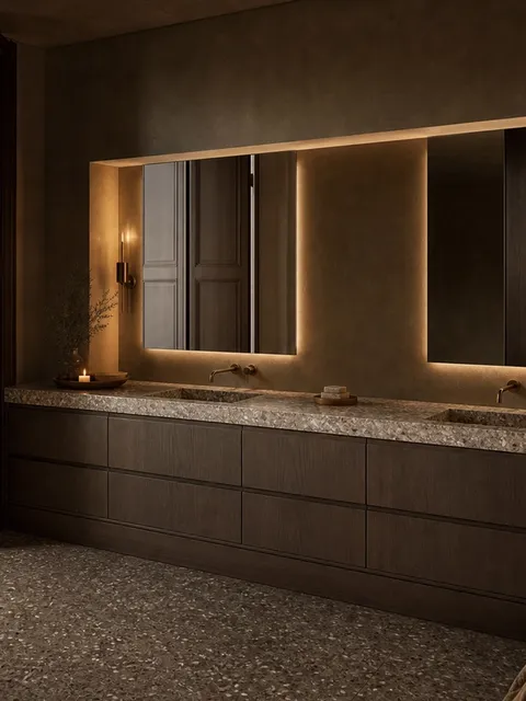 Suite de Baño y Tocador Nacre con Espejo de Latón Envejecido