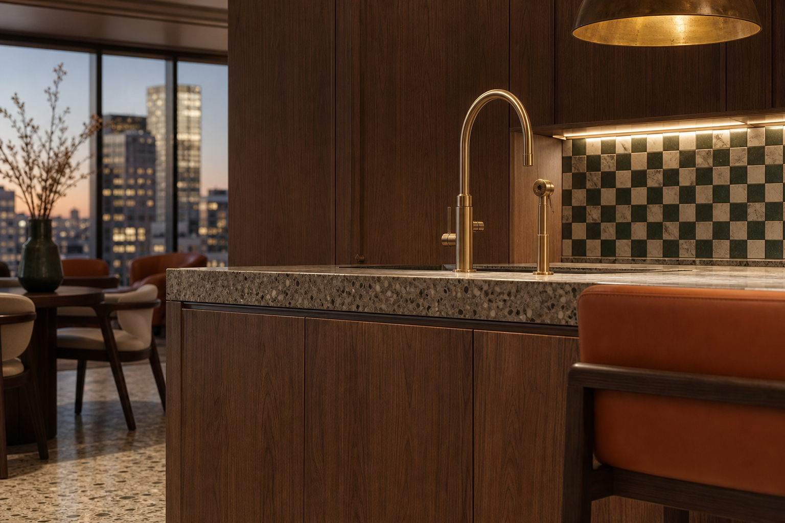 Fadior Meridian Kitchen Suite with Architectural Faucet Island Axis — close-up of stainless steel finish and hardware detail